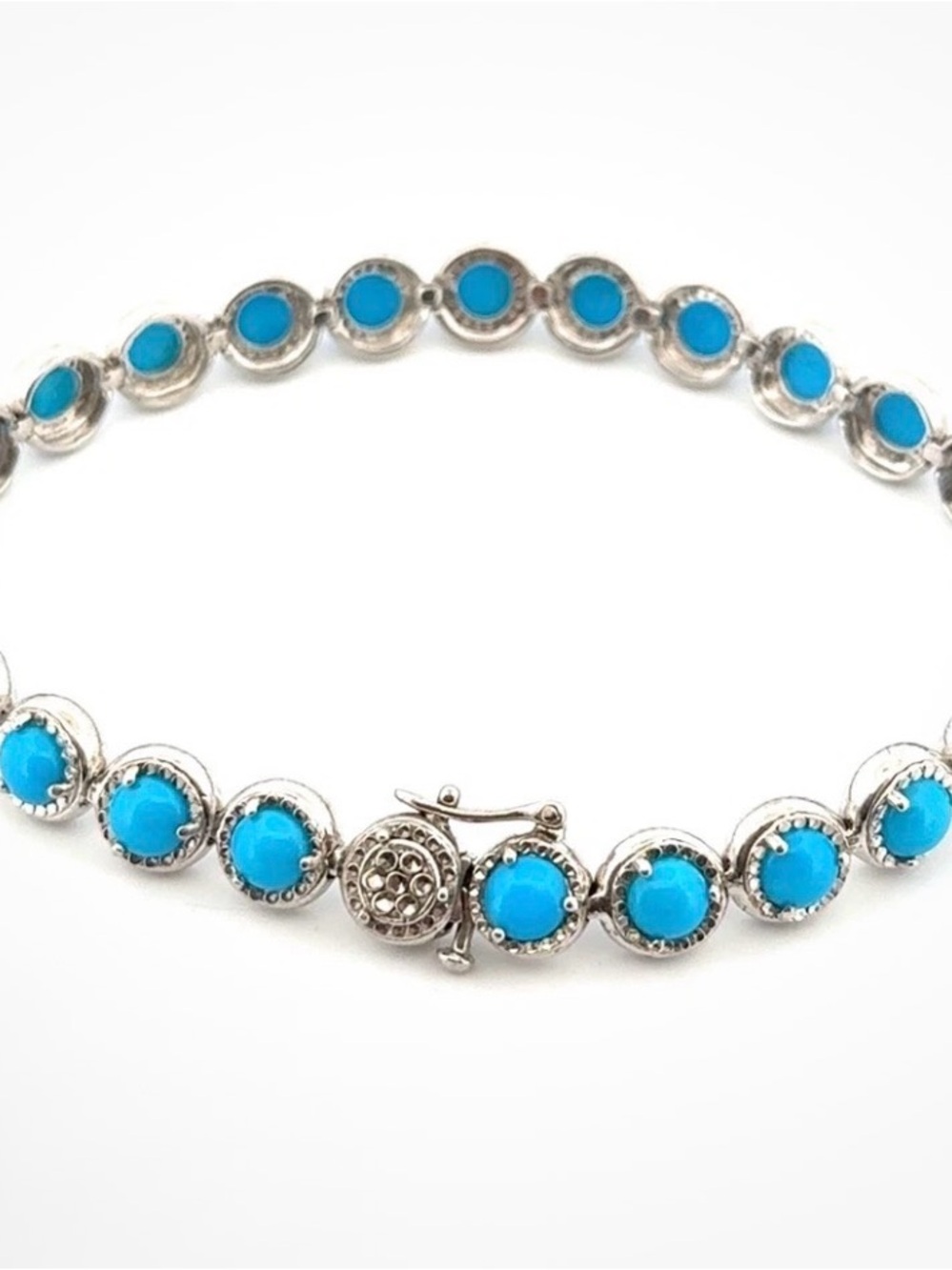 Sterling Silver and Turquoise Cabochon Women’s Tennis Bracelet 8” - Picture 11 of 11